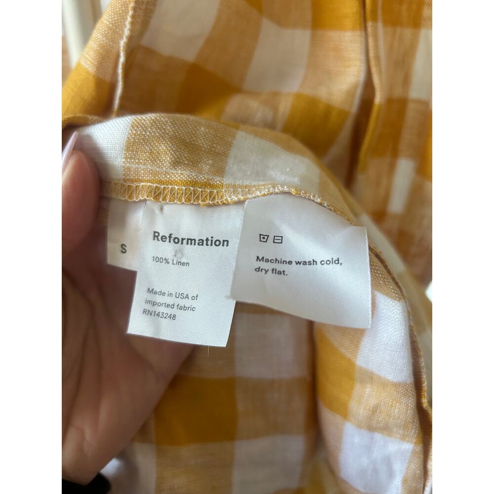 Reformation Beverly Juene Linen Wrap Mini Dress - Yellow Gingham Check Size S - Picture 5 of 5